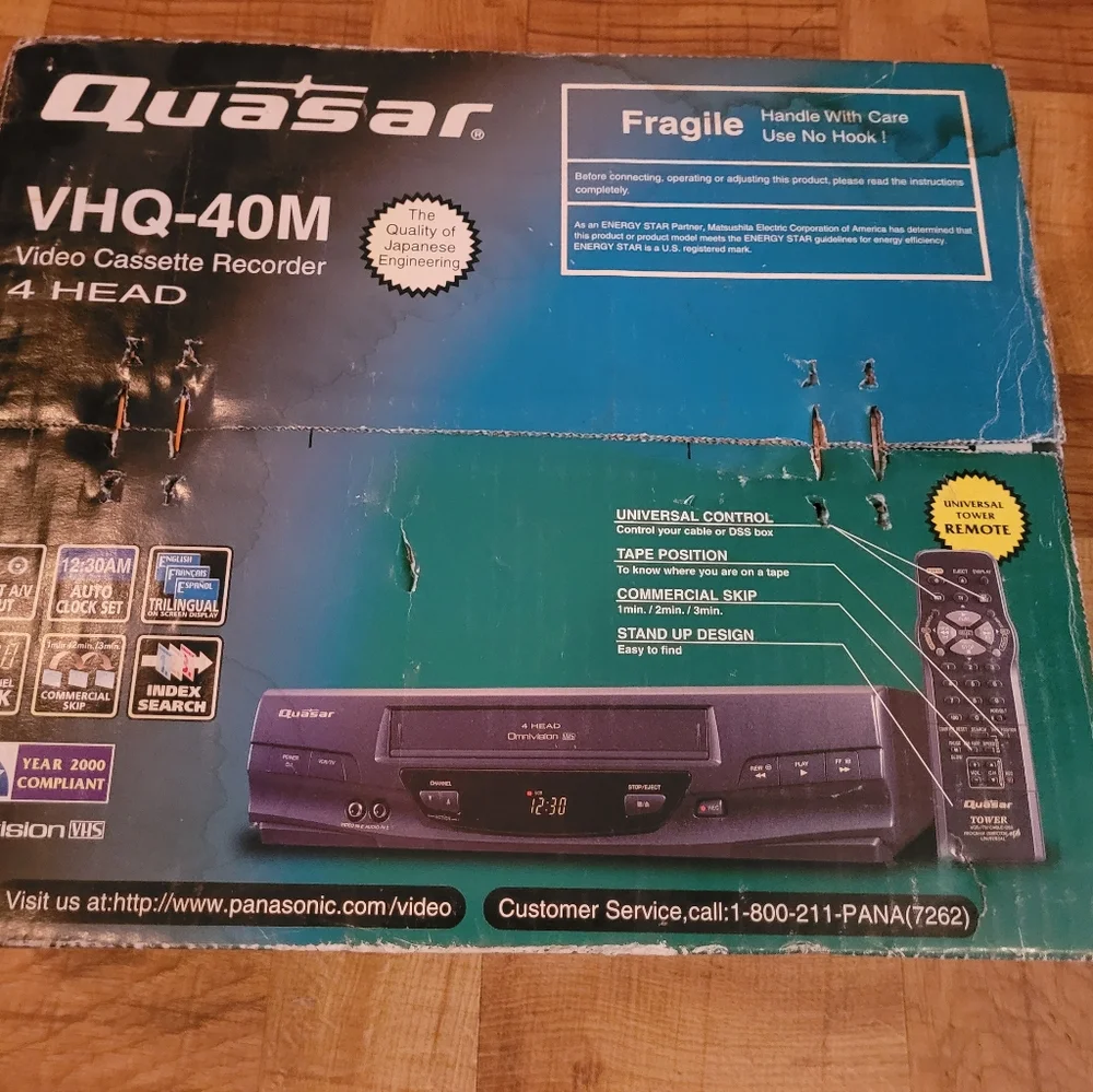 NEW QUASAR 4 HEAD VCR CASSETTE RECORDER IN THE ORIGINAL BOX.